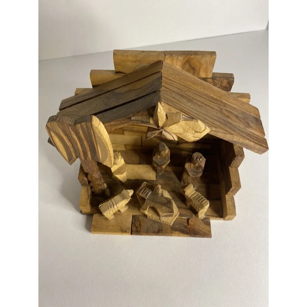 Wood Nativity Set Manger Hand Carved Olive Wood GROWN HILLS OF BETHLEHEM Holiday